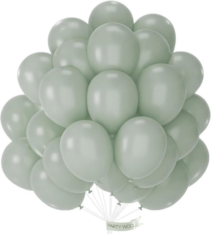 PartyWoo Dusty Green Balloons 50pcs Sage Olive Eucalyptus Green Boho Color | 12 by PartyWoo