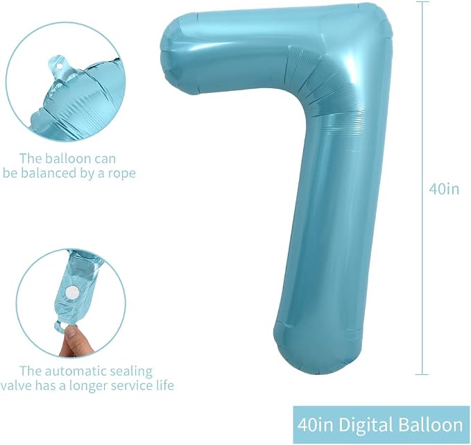 TONIFUL 40 Inch Light Blue Large Numbers Balloons 0-9, Number 7 Digital 7 - Image 2