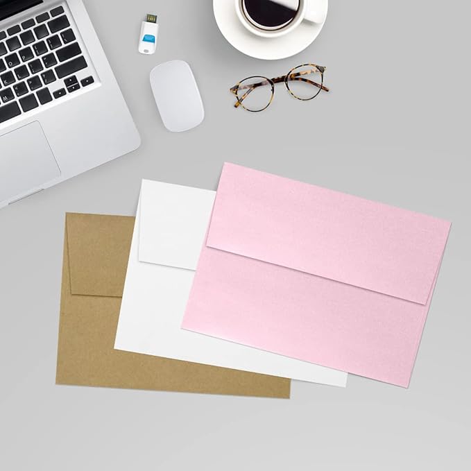 LUXPaper A7 Invitation Envelopes | Peel & Press | 5 1/4" x 7 1/4" | Rose Quartz Metallic | 80lb. Text | 250 Qty