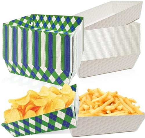 50 Pcs Golf Party Food Trays - Disposable Paper Food Boats, 2 Designs by Actilize