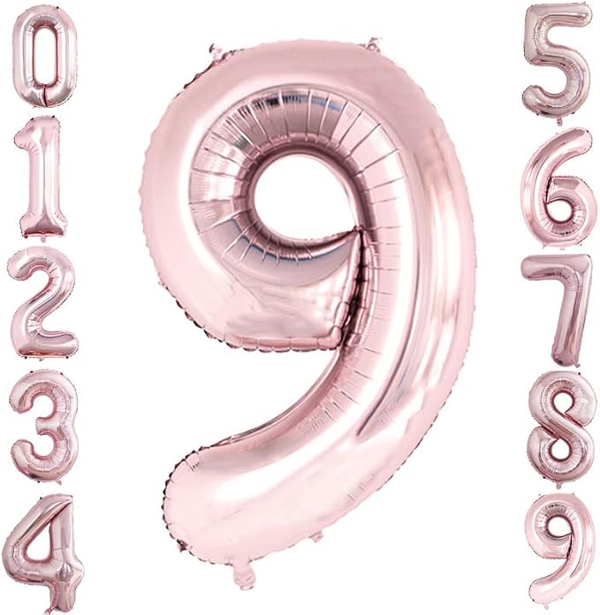 Rose Gold Foil Balloons Number 9, Huge Number Balloons by GOER