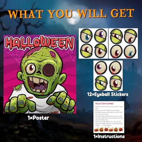OHOME Halloween Games for Kids - Pin The Eyeball on The Zombie Game | Halloween Crafts Toys Gifts Birthday Party Supplies for Kids | HALLOWEEN Treats Activities Party Favors Decorations for Family - Image 2