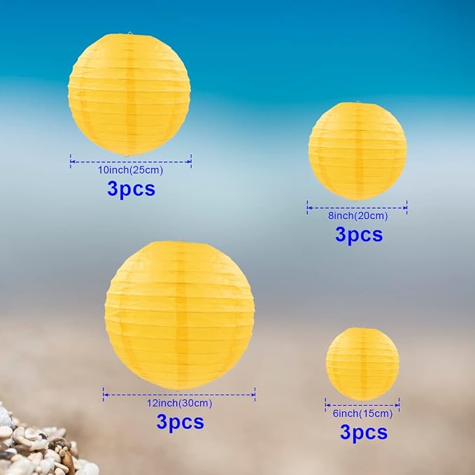 Yellow Paper Lanterns 12 Pcs Assorted Size of 6" 8" 10" 12" Chinese Round Paper - Image 2