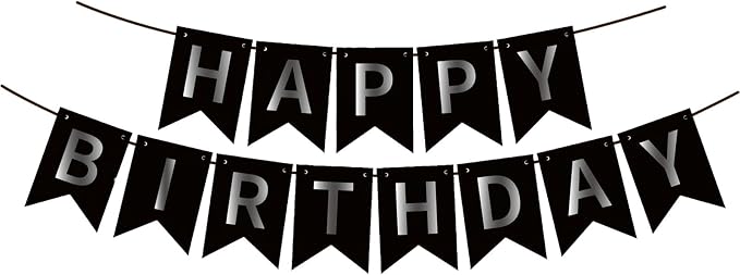 ZHENGYE Black Happy Birthday Banner by ZHENGYE