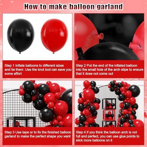 YMSZ Red and Black Balloons Arch Kit, Different Size - Image 3