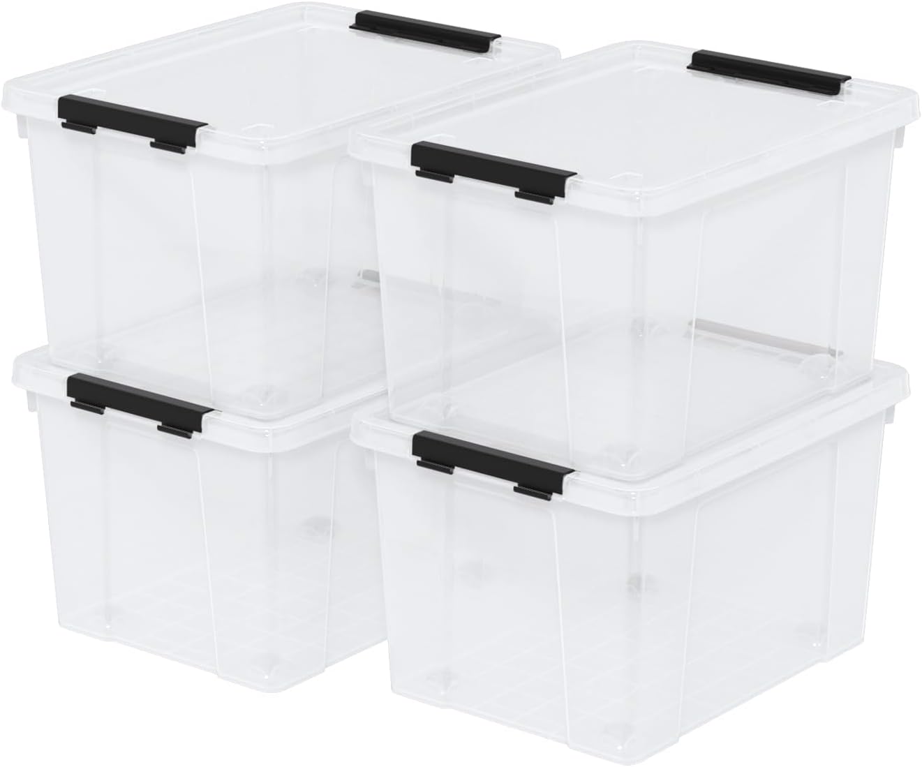 22 Qt Latching Storage Box, Stackable Bin with Latch Lid, Plastic Storage Container Tote, Clear, 4-Pack