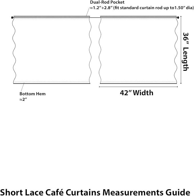 Kotile White Lace Curtains for Kitchen Windows W42 x L36 Inch, 2 Panels | Rod - Image 2