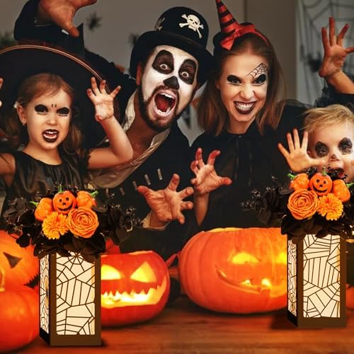 Halloween Party Decoration 4 Pcs Halloween Table Centerpieces Boxes Spider Web Paper Lantern Boxes Halloween Goodie Bag Candy Boxes for Table Decoration Halloween Birthday Party Supplies 5x5x9.5in - Image 3