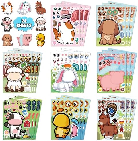 HSHFAMIIY 24 PCS Animal Face Stickers – DIY Decorative Animal Character Stickers for Crafts, Scrapbooking, Party Decorations, Gift Wrapping & Holiday Projects by HSHFAMIIY