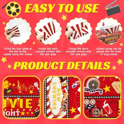 48Pcs Movie Night Paper Snack Trays Movie Night Party Favors Cinema Theme Party Birthday Party Supplies Vintage Movie Night Family Movie Popcorn&Drink&Candy Box - Image 2