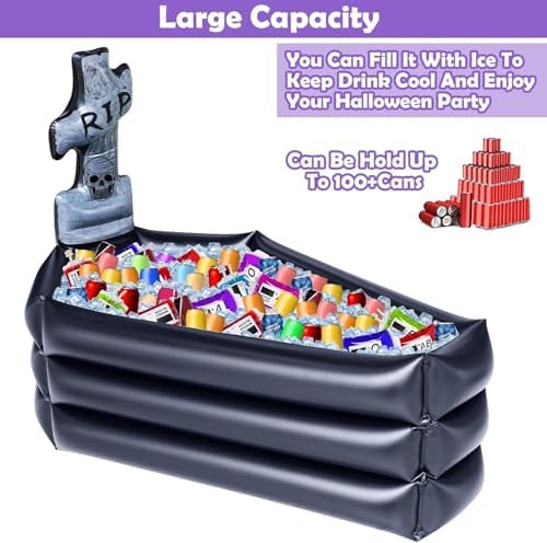 TURNMEON Halloween Inflatable Coffin Cooler, 100+ Cans Tombstone Party Bar - Image 2