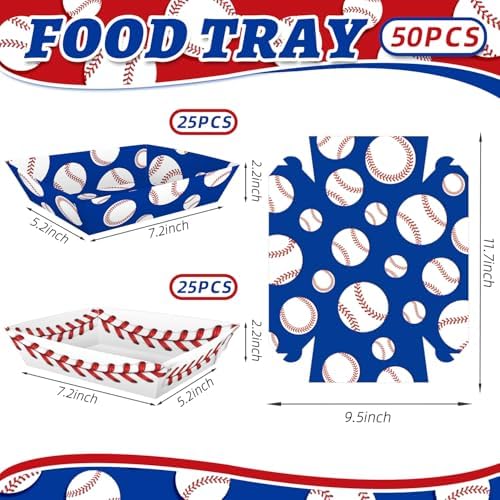 50 Pcs Baseball Party Decorations, Disposable Food Tray, 2 Designs - Image 3