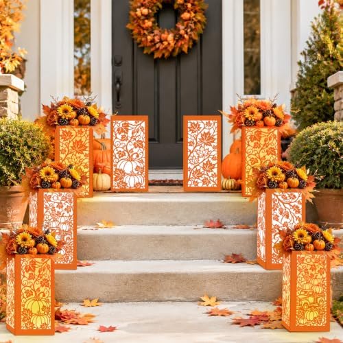 Urlax 8PCS Fall Decorations for Home Thanksgiving Table Centerpiece Box for Floral Arrangements Autumn Harvest Table Decor with Maple Leaves Pumpkin Squirrel Truck Design - Image 4