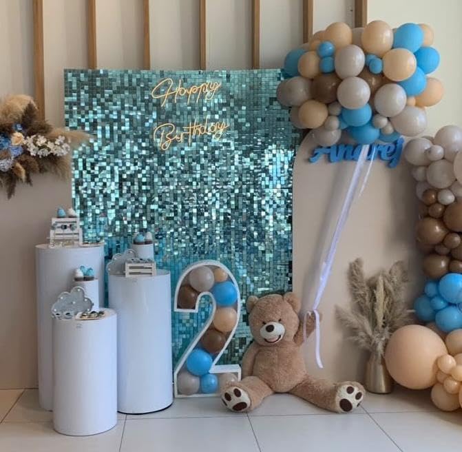 Shimmer Wall Backdrop Lake Blue Wall Panels 24Pcs Square Sequin Shimmer Wall - Image 2
