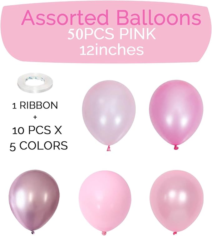 Pink Balloons for Birthday Party Decorations- 12 Inch Different Shades of Pink - Image 4