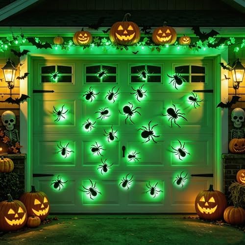 DR.DUDU 36 Pack Halloween Wall Decor Light up Spiders, Green - Image 4