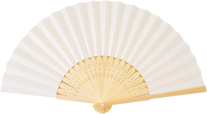 Sepwedd 50pcs Cream-Coloured Paper Hand Fan Bamboo Folding, Handheld Paper Fan - Image 5