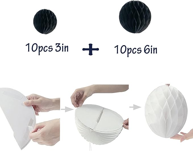 20pcs Honeycomb Flower Balls 3''6'' Black Party Honeycomb Balls Decoration | - Image 2