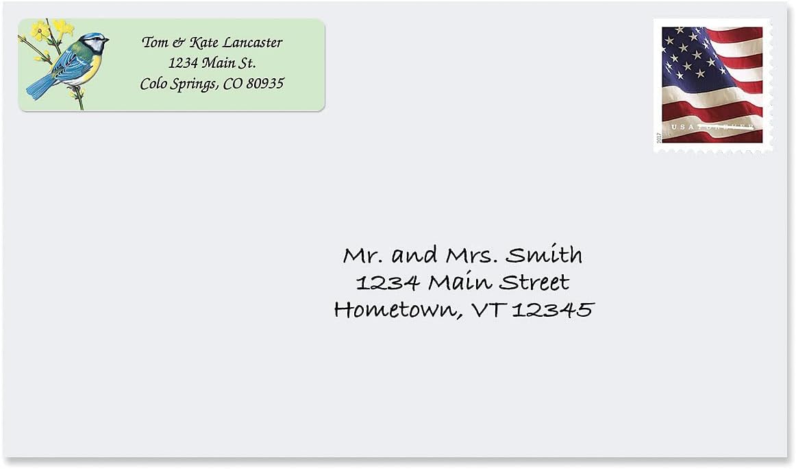 Birds Rolled Personalized Return Address Mailing Labels with Dispenser, Set of 250, 5 Designs, Small ¾ x 2½ Inch Size, Custom Self-Adhesive Sticker Roll, by Colorful Images