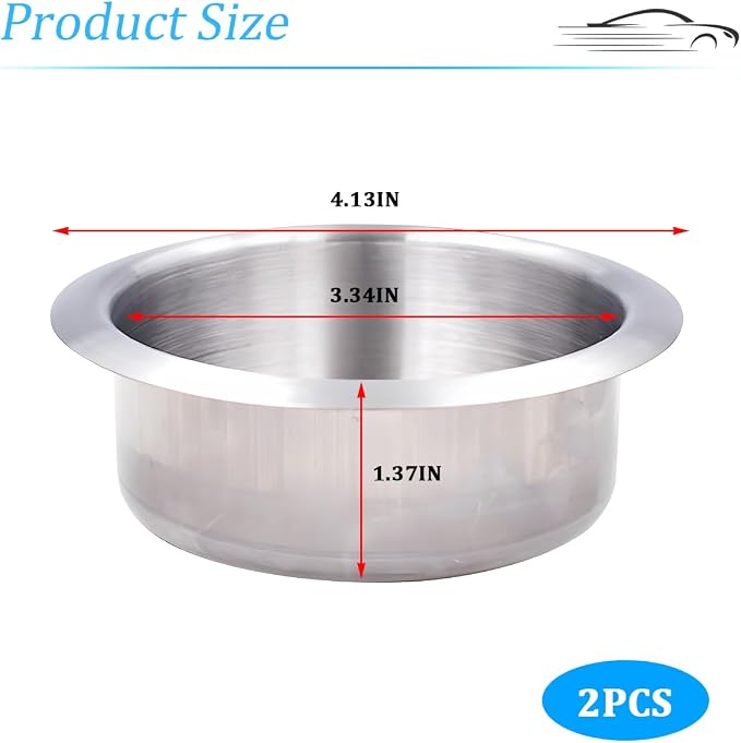 Zpana 2PCS 4.13 x 3.35 x 2.17 Inch Car Cup Holder Stainless Steel | Drop in - Image 2