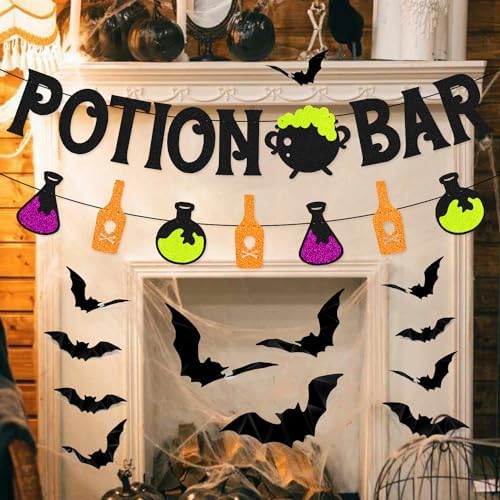 Potion Bar Banner Halloween Party Decorations 3D Bat Wall Decor for Boy Girl Kids Halloween Festival Holiday Haunted House Party Supplies(Black) - Image 5