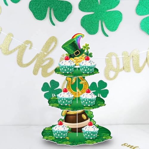 3 Tier St. Patrick's Day Cupcake Stand Shamrock Cardboard Display Stand Green Irish Cupcake Holder for St. Patrick's Day Party Decorations - Image 5