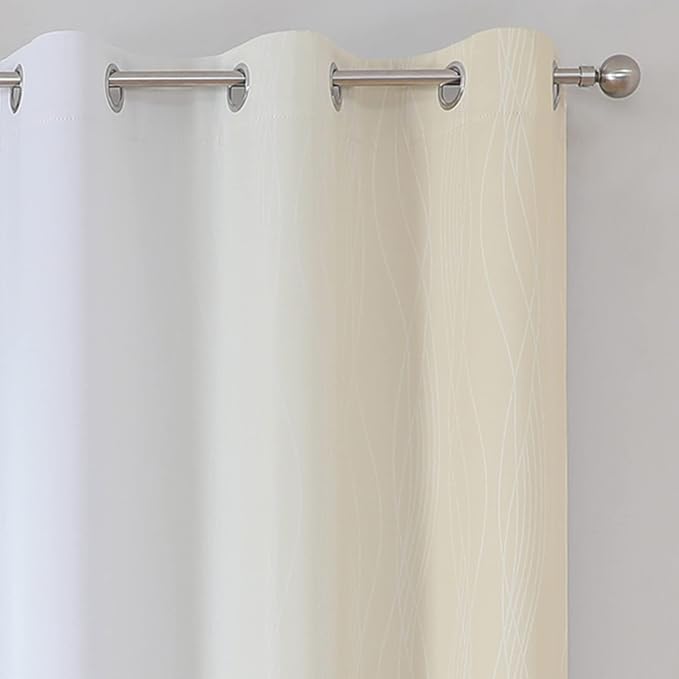 Beige and Greyish White Ombre Blackout Curtains 45 Inch Length 2 Panels - Image 4