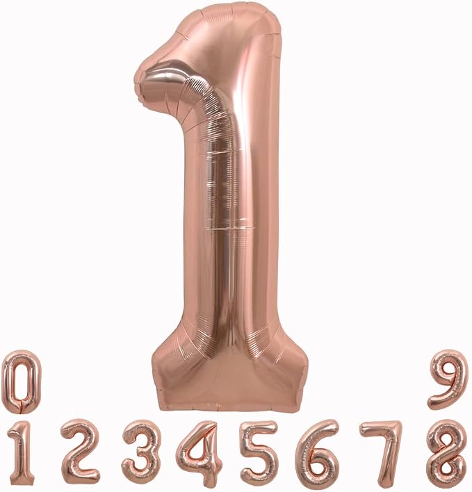 TONIFUL 40 Inch Rose Gold Large Numbers Balloons 0-9, Number 1 Digital 1 Helium by TONIFUL