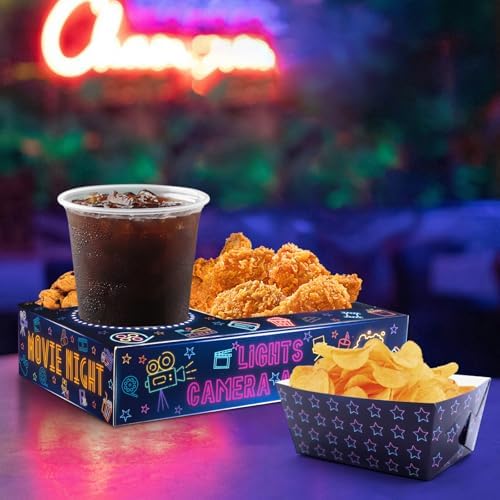 48Pcs Neon Glow Party Supplies Movie Night Paper Snack Trays Glow Party Decorations Movie Night Party Vintage Birthday Party Favors Family Movie Popcorn&Drink&Candy Box - Image 5