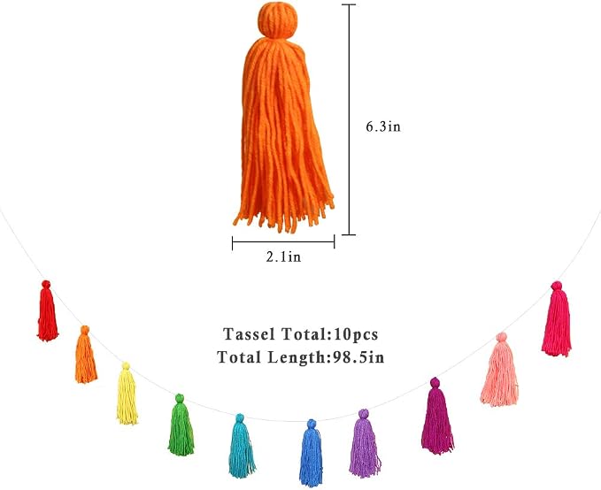 Big Size Tassel Garland H6.3in Polyester yarn Colorful Pom Pom Tassel Banner - Image 2