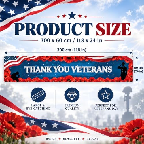 Veterans Day Decorations - Thank You Veterans Banner for Outdoor, 10x2Ft - Image 3