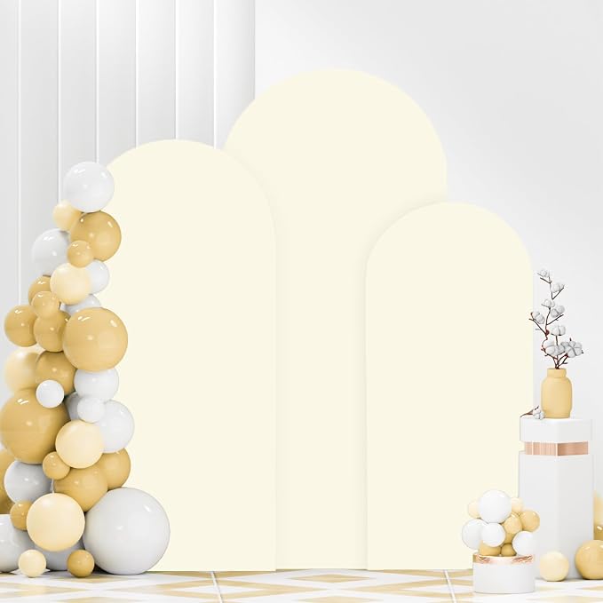 FANPROMS Wedding Arch Cover Set of 3 6FT 6.6FT 7.2FT Ivory Spandex Arch Stand by FANPROMS