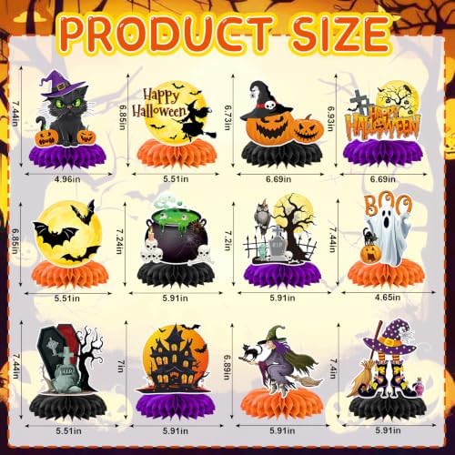 12Pcs Halloween Party Decorations Halloween Honeycomb Centerpieces for Table Double Side Spooky Witches Pumpkins Ghosts Table Centerpieces for Halloween Party Home Indoor Office Supplies Decorations - Image 2