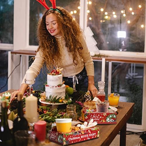 48 Pcs Christmas Party Supplies Movie Night Paper Snack Trays Xmas Party Decorations Christmas Birthday Favors Snowman Family Movie Popcorn&Drink&Candy Box - Image 5