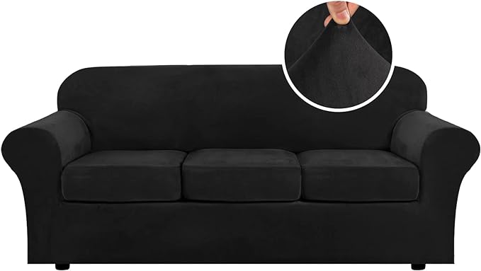 H.VERSAILTEX Modern Velvet Plush 4 Piece High Stretch Sofa Slipcover Sofa Cover by HVERSAILTEX