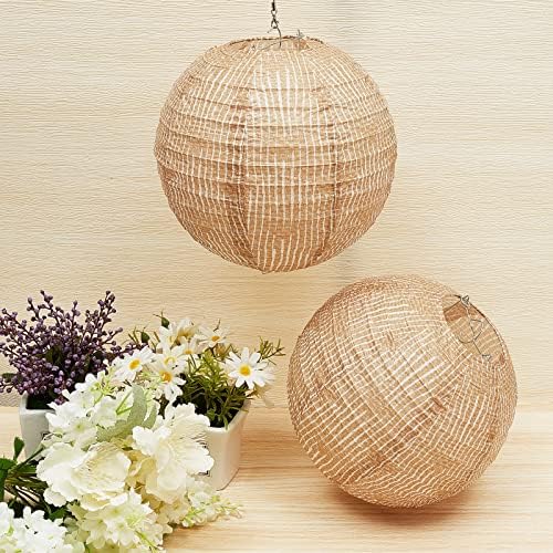 24 Pcs Print Burlap Paper Lanterns Round Chinese Paper Lanterns Farmhouse Boho - Image 4