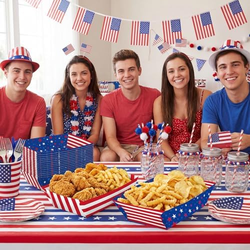 50 Pcs Patriotic Party Snack Trays, Disposable American Flag Paper Serving Boats, Red White and Blue Food Trays for July 4th, Memorial Day & USA Themed Events – 2 Designs - Image 7