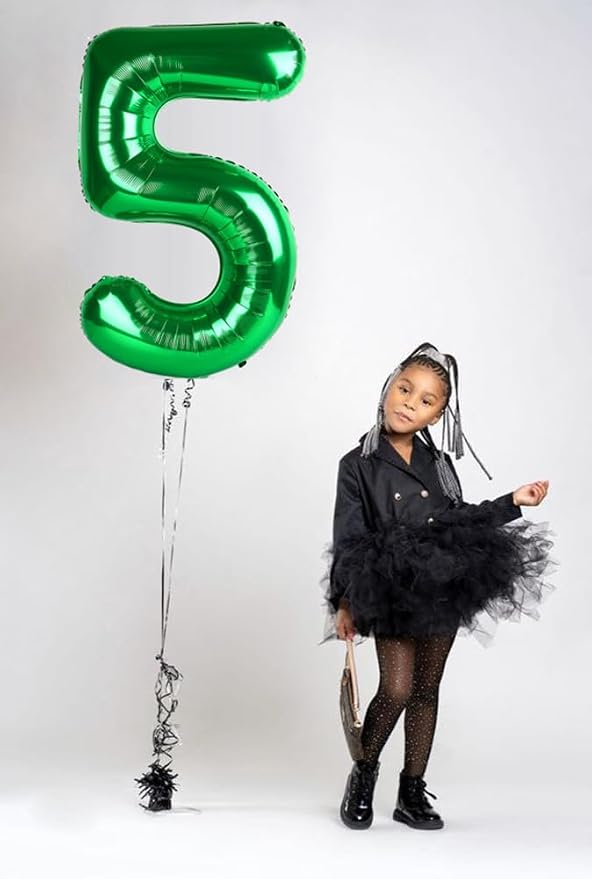 5 Balloon Numbers Birthday Decorations, 40In Green Balloons - Image 2