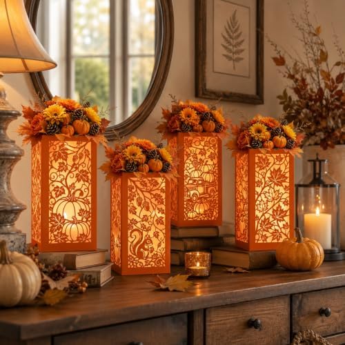 Urlax 8PCS Fall Decorations for Home Thanksgiving Table Centerpiece Box for Floral Arrangements Autumn Harvest Table Decor with Maple Leaves Pumpkin Squirrel Truck Design - Image 6