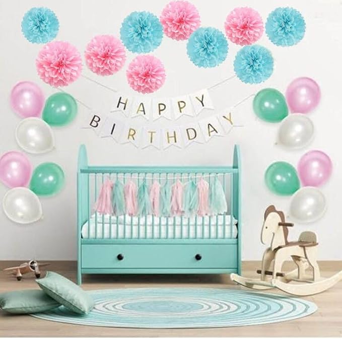 BRZIKWT 12 Pcs Pink Blue Tissue Paper Pom Poms - Image 2