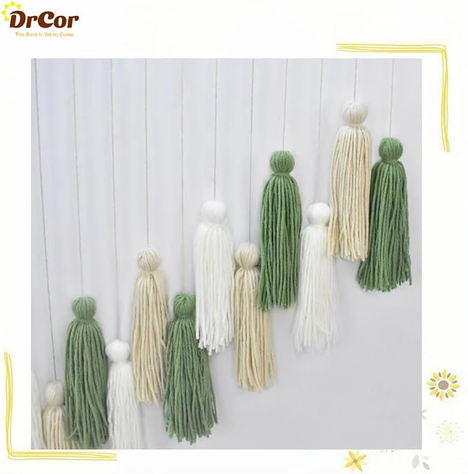 DrCor Sage Green Boho Tassel Garland Wall Hanging Decor | Handcrafted yarn - Image 6
