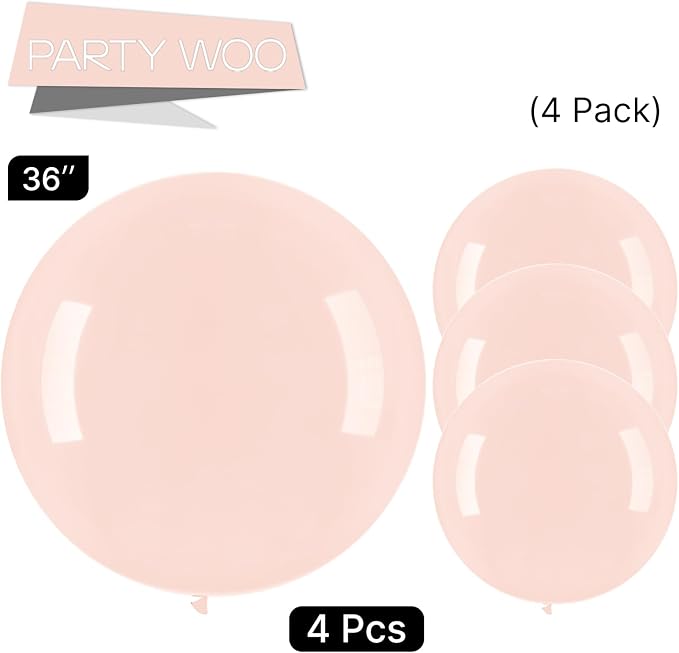 PartyWoo Pale Pink Balloons 4pcs Light Pastel Baby Pink Color | 36 Inch Balloons - Image 3