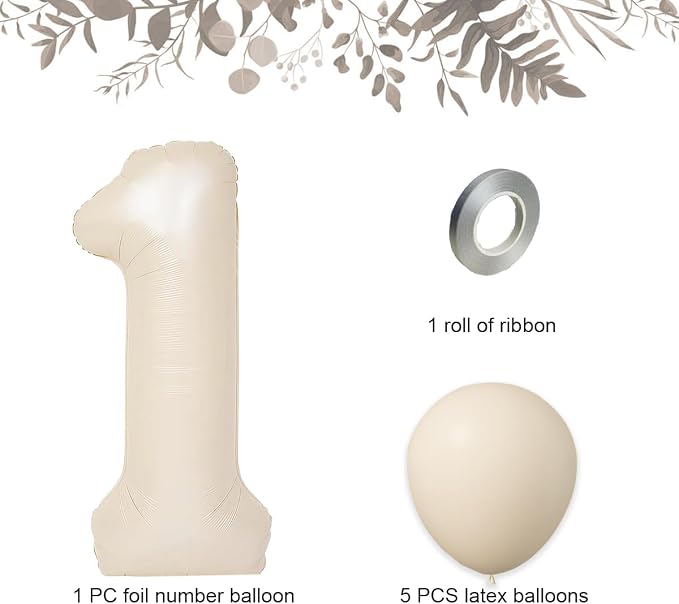 40 Inch Beige Large Number 1 Foil Balloon Set | - Image 3