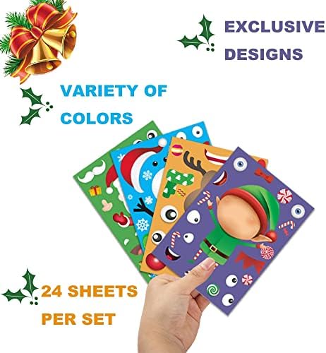 Christmas Stickers for Kids, 24 Sheets Make Your Own Santa Snowman Face Sticker Christmas Crafts for Kids Xmas Activities Games Xmas Party Favors Supplies Gifts Stocking Stuffers - Image 2