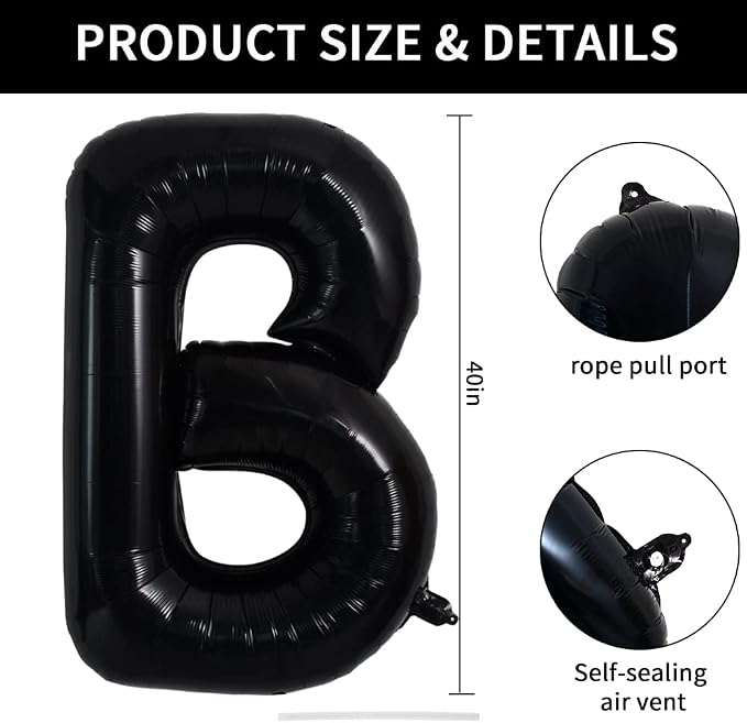 TONIFUL 40 Inch Large Black B Letter Jumbo Helium Balloons, Foil Mylar Big - Image 2