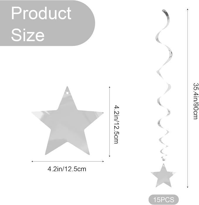 Silver Star Hanging Swirl Decorations Ceiling Swirl Foil Decoration Hanging - Image 2