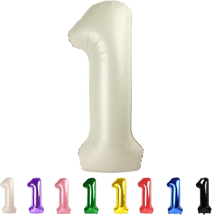 Cream One Number Balloons 40 Inch First Birthday Decorations by Mluchee