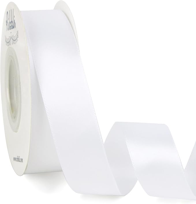 Ribbli Double Faced White Satin Ribbon, 1” x Continuous 25 Yards, Use by Ribbli