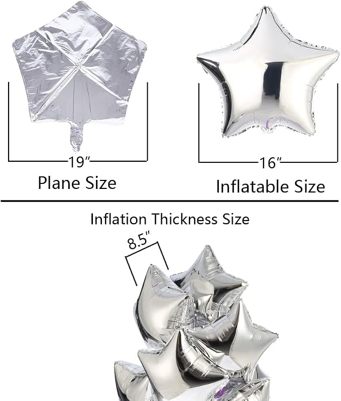 18" Silver Star Shaped Foil Balloons Mylar Helium Balloons - Image 3