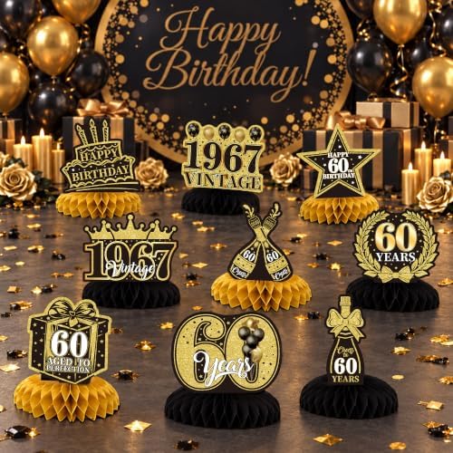 Birthday Decorations 2027-9Pcs 60th Birthday Honeycomb Table Decorations - Image 5